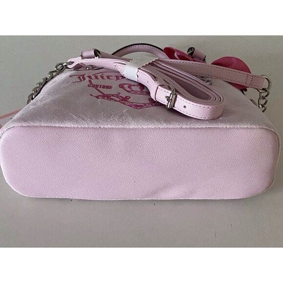 Juicy Couture Girlie Royalty Dome Satchel Crossbody Chiffon Pink Velour W/Charm - Picture 9 of 13